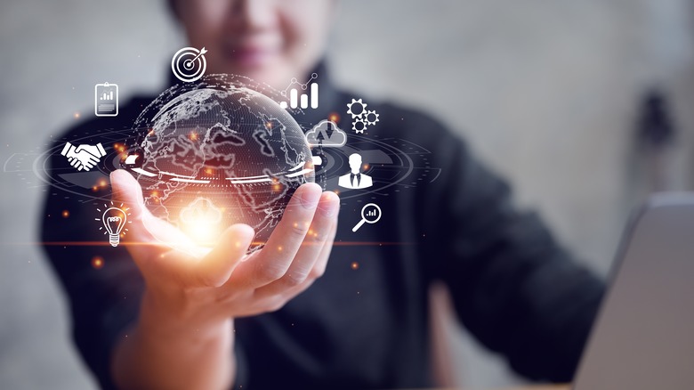 an orb surrounded by digital assets
