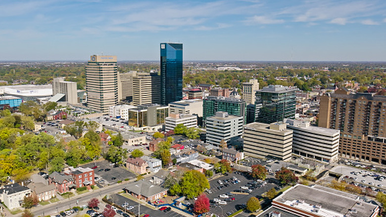 An aerial shot of downtown Lexington, Kentucky.