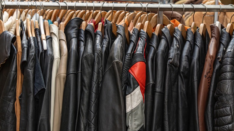 Clothing rack filled with leather jackets