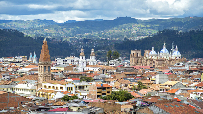 Daytime view of Cuenca and its many churches during the daytime