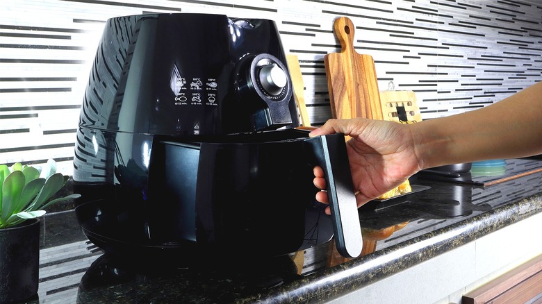 person pulling out air fryer