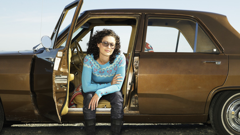 woman sitting in car
