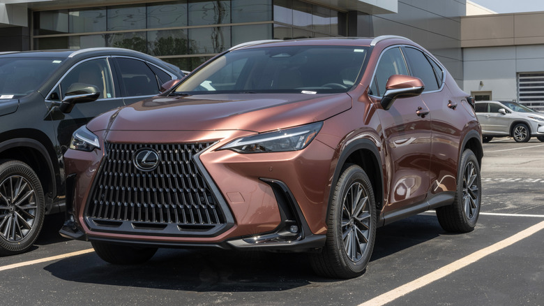 Lexus NX 250 SUV display at a dealership.