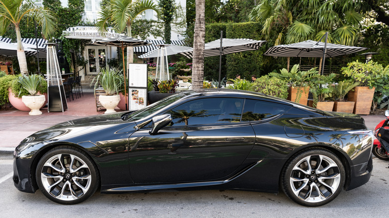 Lexus LC 500 luxury coupe car parked on the street.