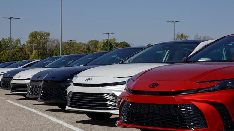 Toyota Camry display at a dealership.