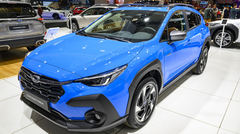 A Subaru Crosstrek crossover SUV on display at the AutoSalon.