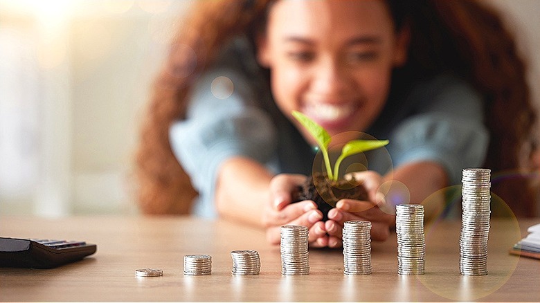 Person with seeding and money