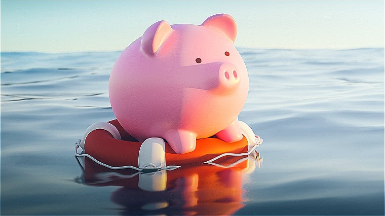 Piggy bank on life preserver ring