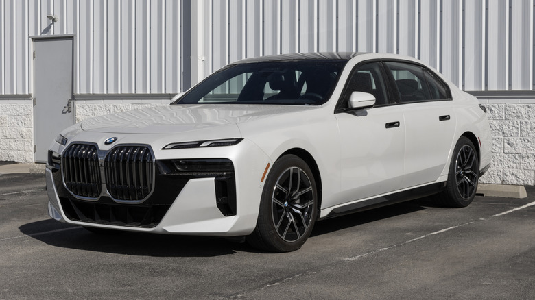 Used BMW 760i display at a dealership.