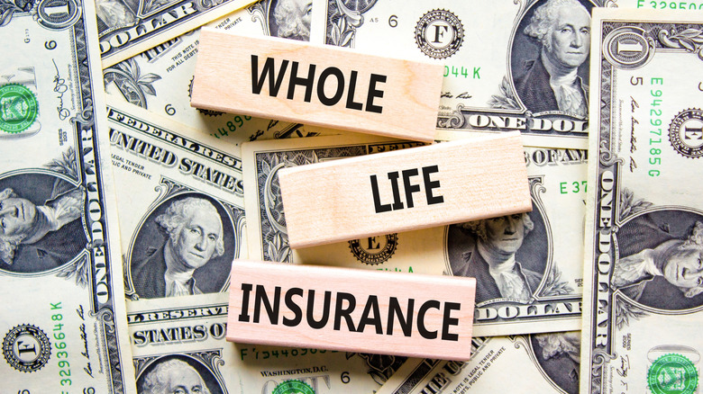 Whole life insurance on blocks with one dollar bills.