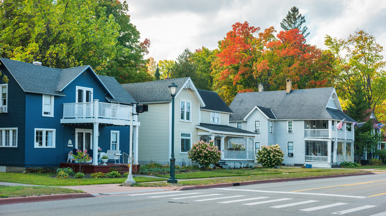 A row of houses in Petoskey, Michigan, USA.