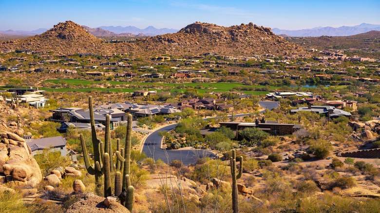 An overhead desert view of Scottsdale, Arizona.
