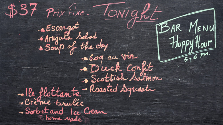 A chalkboard displaying a menu