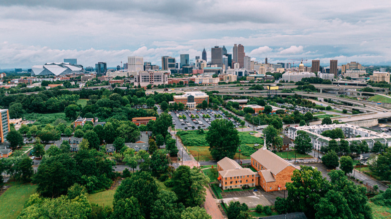 Elevated view of Atlanta, Georgia showing some homes.