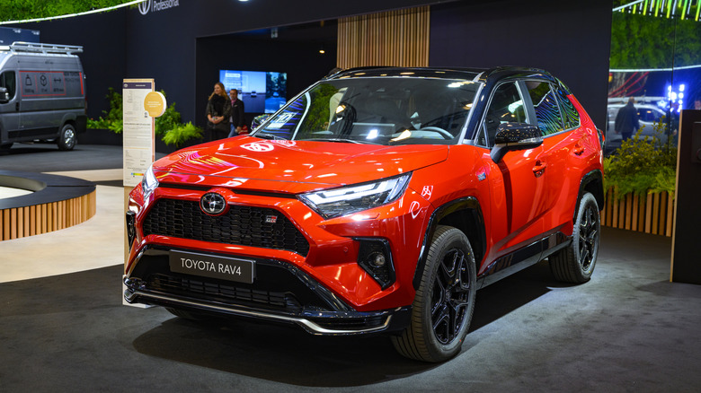 The Toyota RAV4 hybrid SUV on display at the AutoSalon.