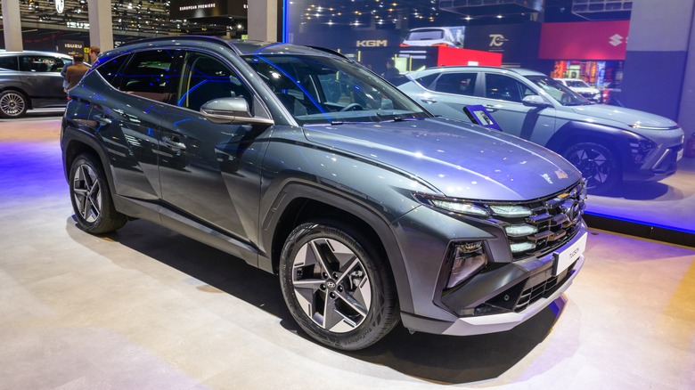 The Hyundai Tucson compact crossover SUV on display.