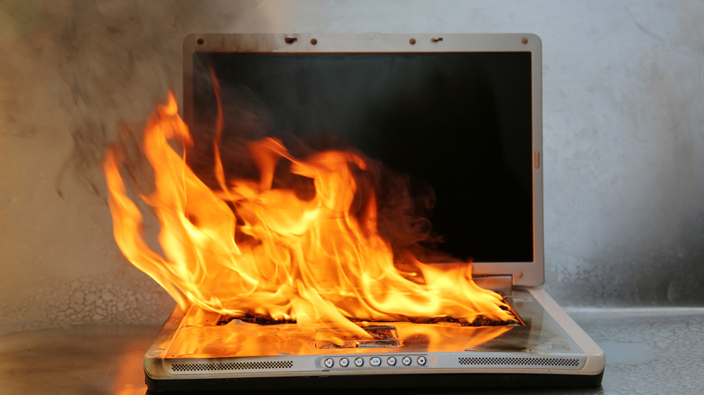 laptop on fire