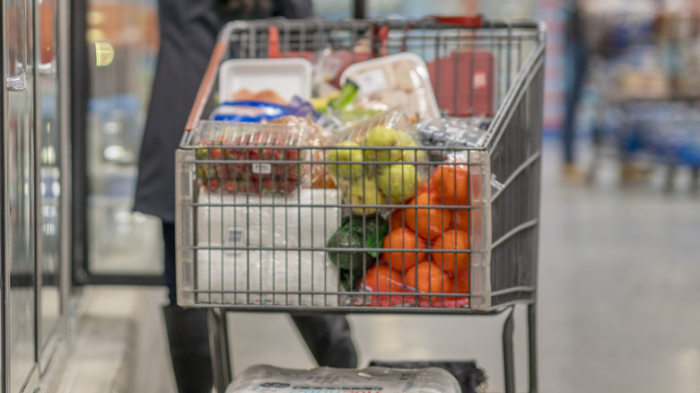 enormous shoppping cart in the grocery store