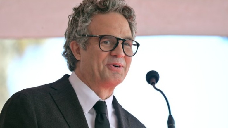 Actor Mark Ruffalo speaking at a Hollywood Walk of Fame star ceremony.