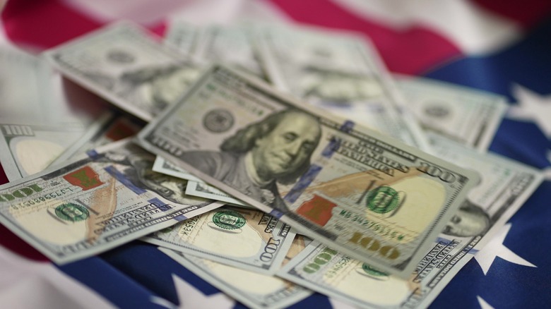 Dollar bills on a flag