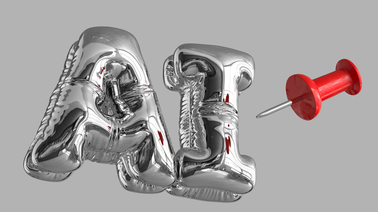 Inflated AI letters about to be popped by a pin