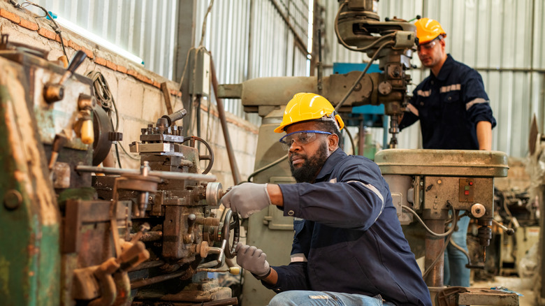 Factory workers at a plant