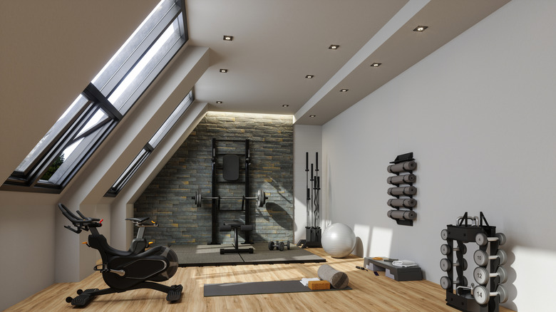 Home exercise room with equipment