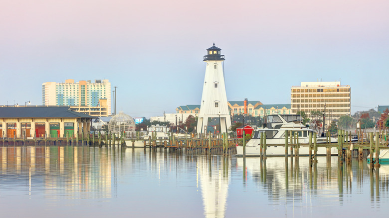 Ship Island Lighthouse and marina in Gulfport, Mississippi