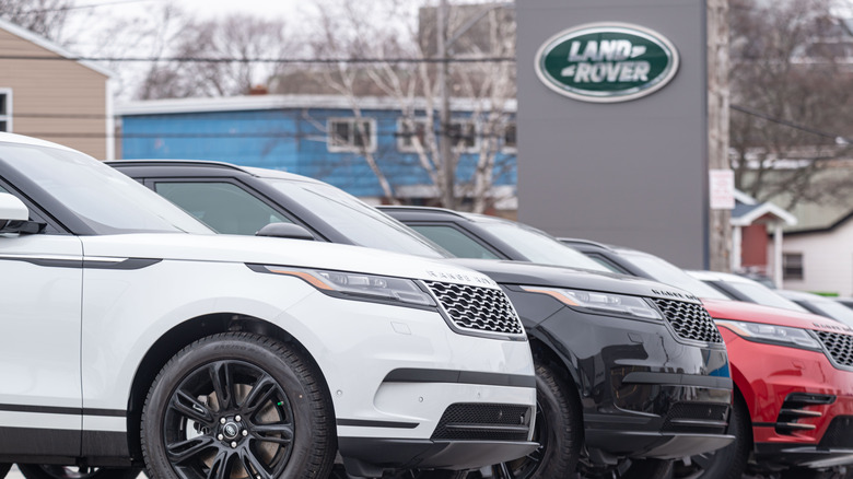 The parking lot of a Land Rover dealership