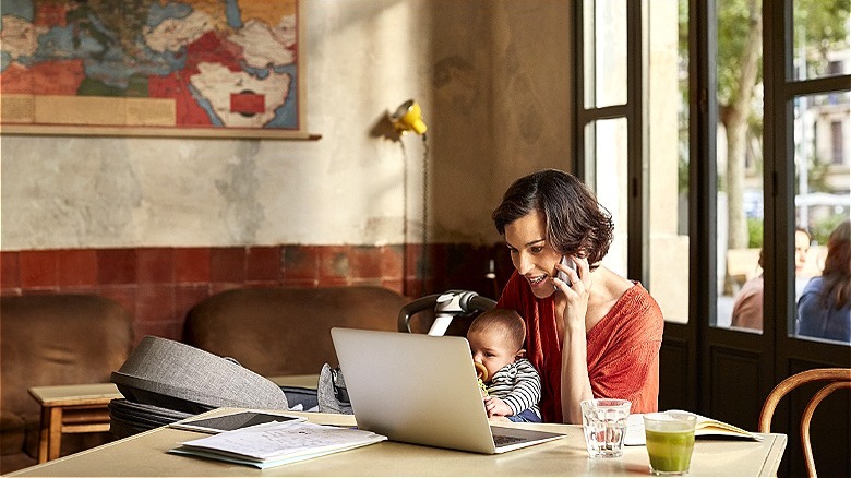 Mother and baby at restaurant