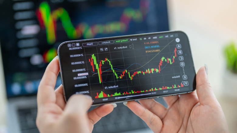 Stock market chart on a phone