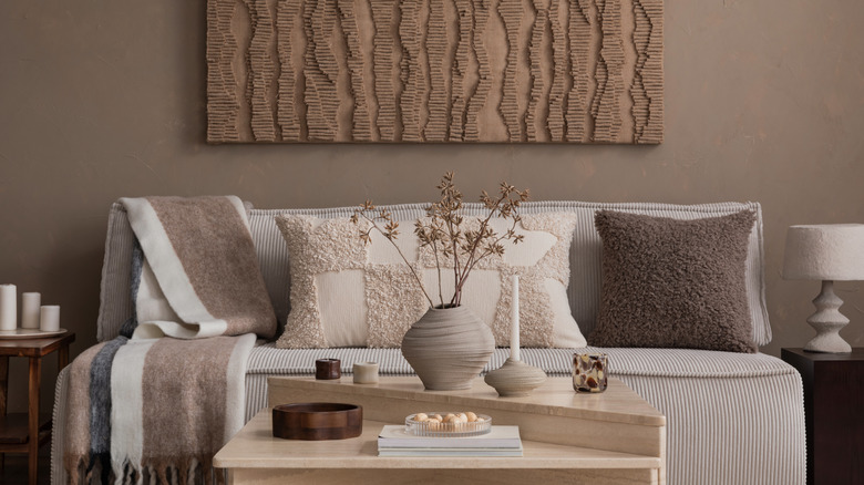 A living room, table, and couch