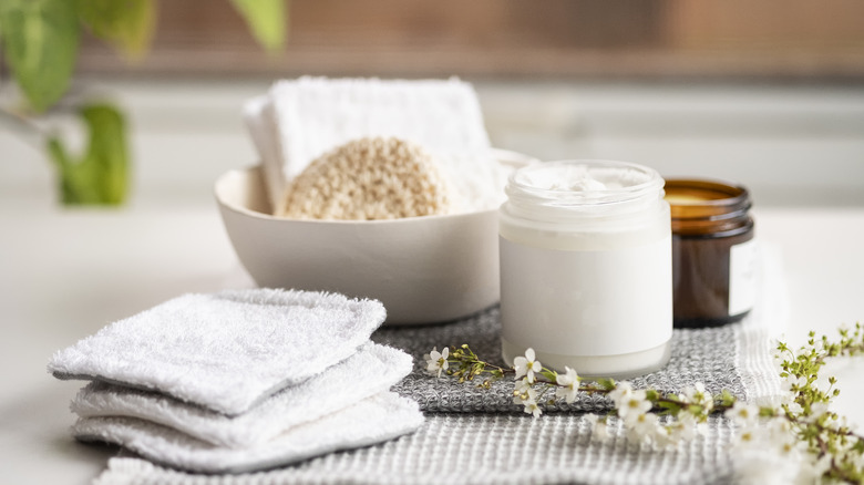 Spa products on towels