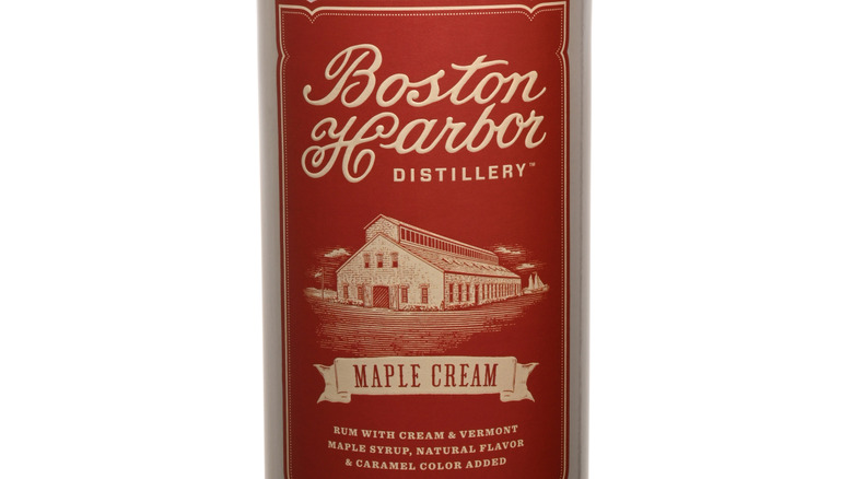 Close-up of a Boston Harbor Distillery bottle of Maple Cream liquor.
