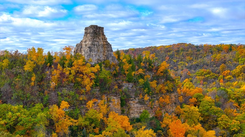 HDR Photo of Sugar Loaf Bluff in Winona, Minnesota during the fall with amazing fall colors