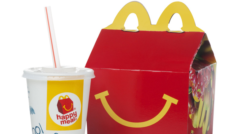 McDonald's Happy Meal box and drink with straw