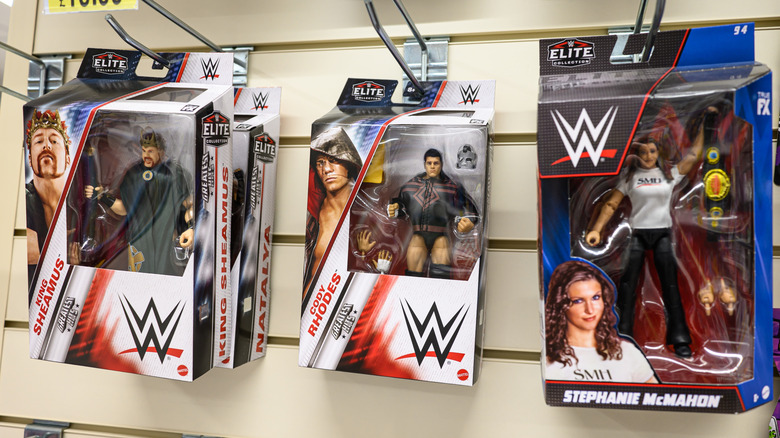 WWE toys for sale in a store