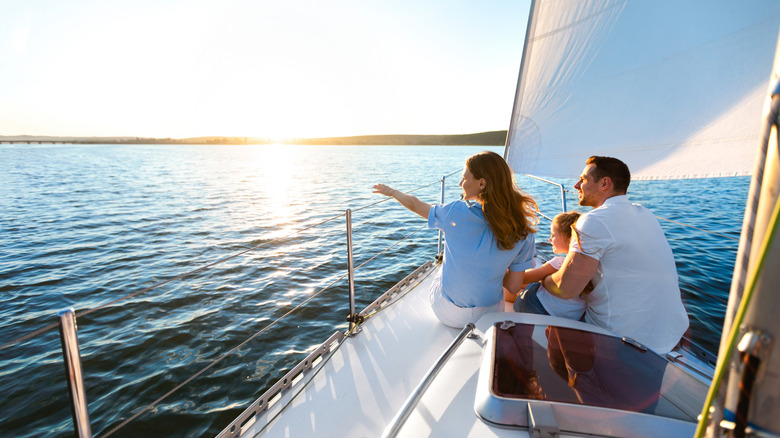 Family on a sailboat underway