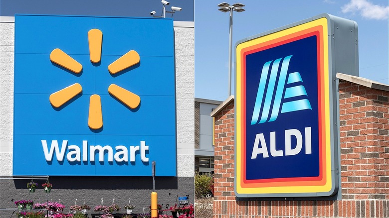 Walmart and Aldi storefronts