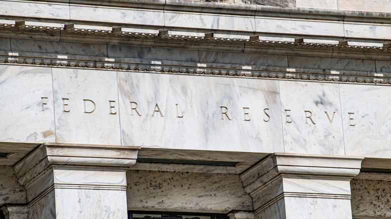 The Federal Reserve building, with a focus on the engraved title