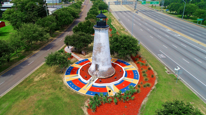 Overhead shot of Pascagoula, Mississippi's historic Round Island Lighthouse