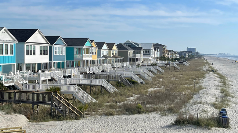Houses along the beach in Surfside Beach, South Carolina