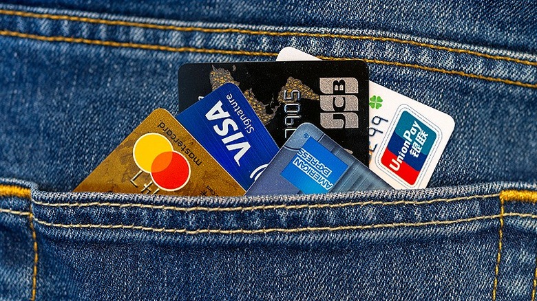 Pocket filled with credit cards
