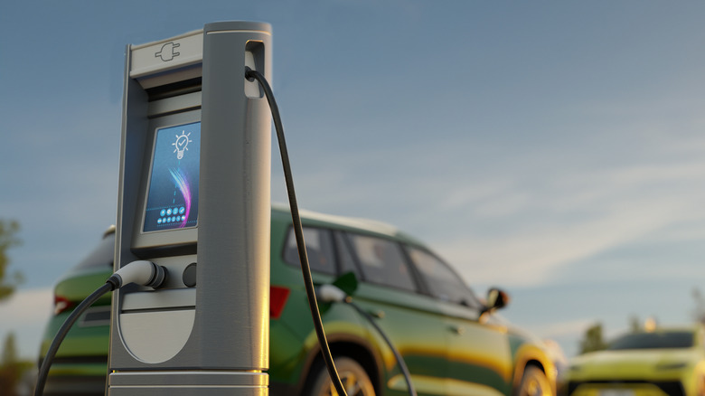An electric car charging station
