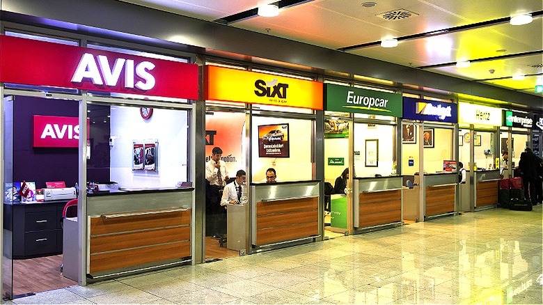 Row of car rental booths