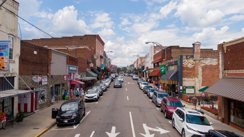 An overhead view of downtown Mount Airy North Carolina