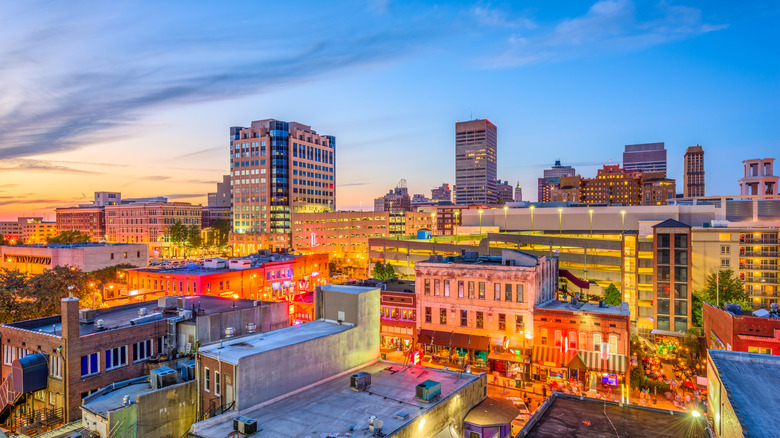 The sun setting over downtown Memphis, Tennessee