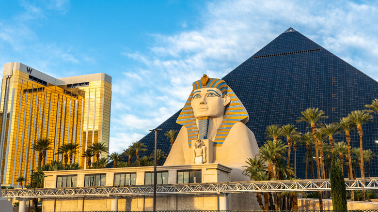 Luxor resort pyramid and Sphinx statue on Las Vegas strip