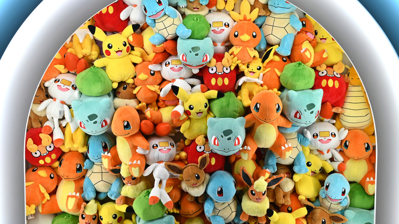A mass of Pokemon soft toys are displayed during the Brand Licensing Europe