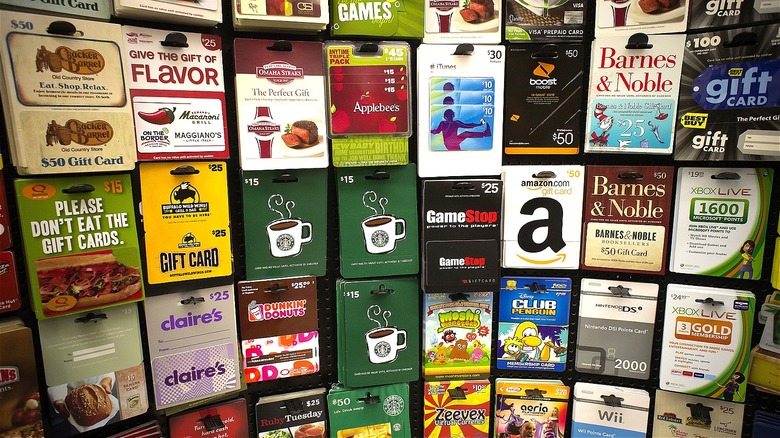 Gift cards on display rack
